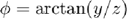 $\phi=\arctan(y/z)$